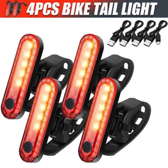 4 Pack LED Bicycle Cycling Tail Light USB Rechargeable Bike Rear Warning Light