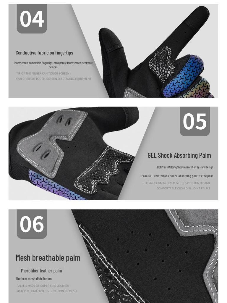 Boton Sports Reflective Shock-Absorbing Cycling Gloves - Colorful, Wear-Resistant, Touchscreen, Slip-Resistant, Ideal for Night Riding.