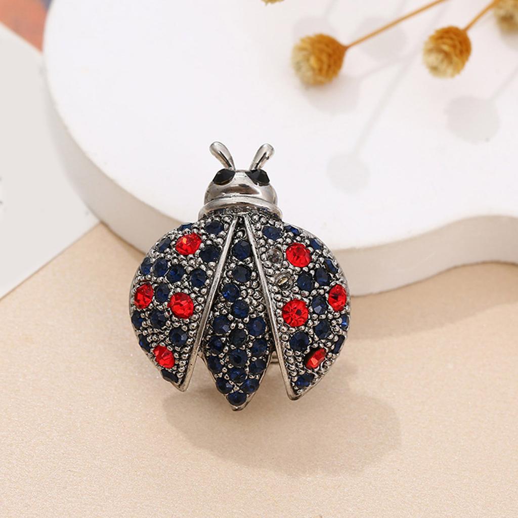 Glossy Alloy Ladybugs Pin Adorned With Glittering Crystals Handmade Enamel Animal Brooch For Women’s Fashion Apparel