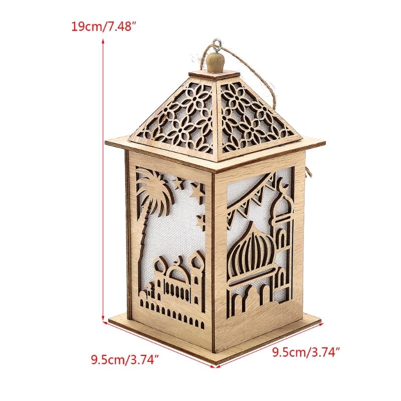 Eid Dřevěná Větrná Světelná Lucerna Dekorativní Měsíc Hvězdy Krajinné Světlo Ozdoba pro Festival Vnitřní Restaurace Jídelna 55KF