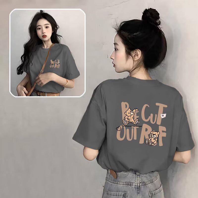 

Женская модная футболка с мультяшным принтом, свободного кроя, с коротким рукавом, 2025 L темно-серого