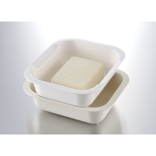 Richell Colander & Vat Rectangle M with Lid, Ivory