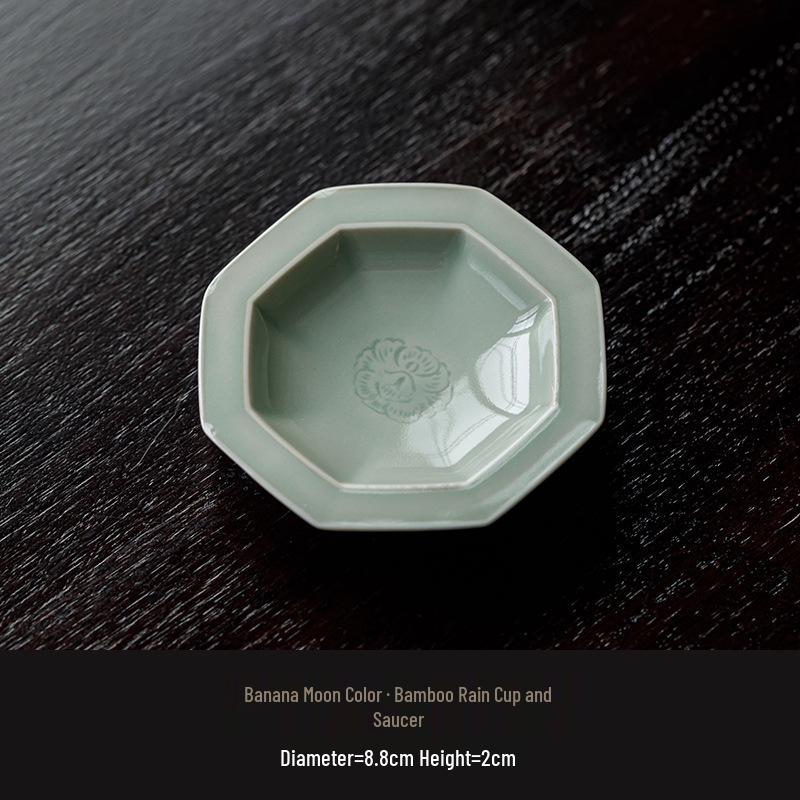 

High-Grade Handmade Ceramic Coaster: Banana Leaves Design with Moonlit Bamboo, Heat Insulating, Anti-Scald Cup and Saucer Holder for Home Tea Table. Standard Size