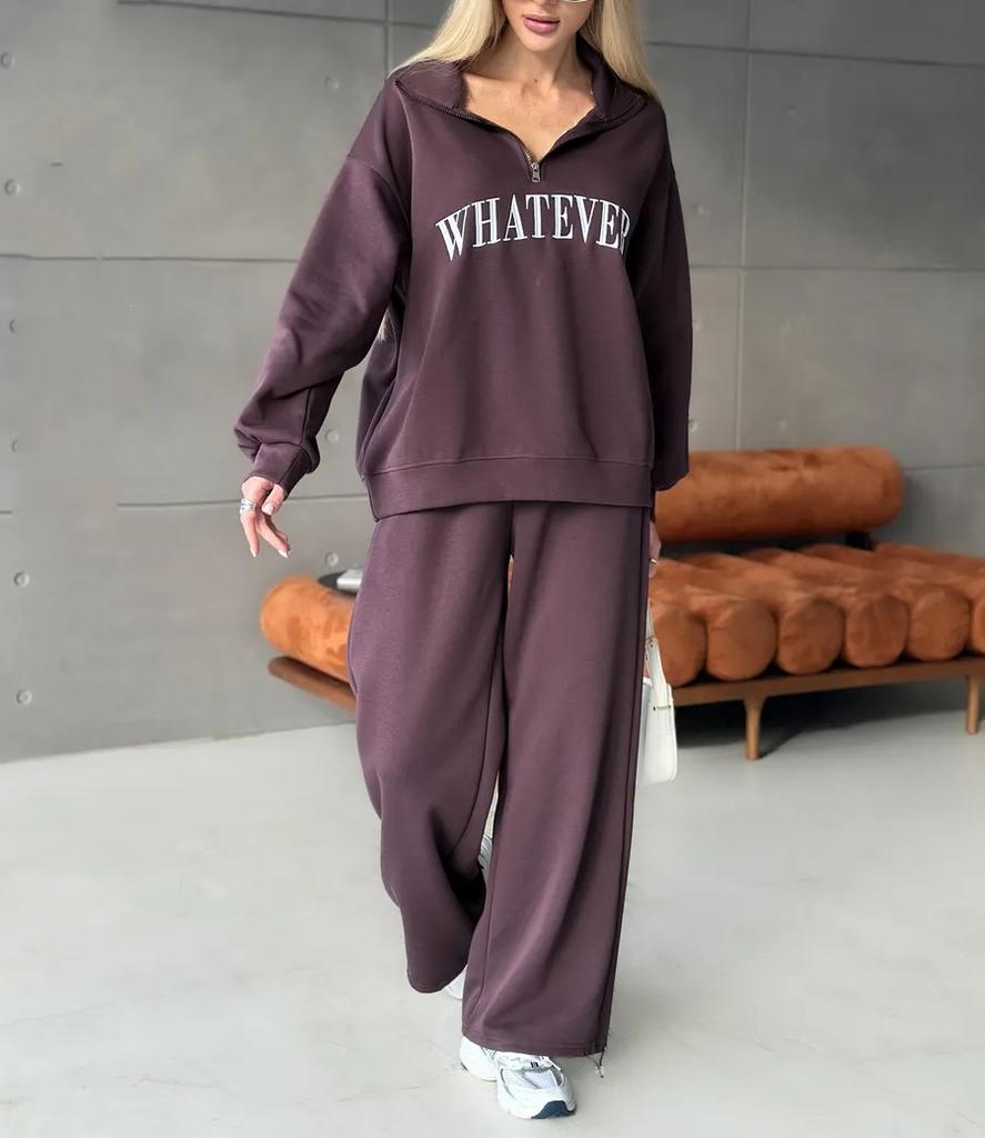 Europe, America, Cross-border, Women's Clothing 2025 New Fashion Casual Suit Printed Long-sleeved Sweater Zipper Trousers Two-piece Set