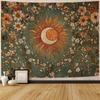 Tapisserie Florale Sunburst Bohème Vintage Polyester Accroche Murale Verdure Décor Bohème Art Salon Bohémien Décor Mural d'Accent