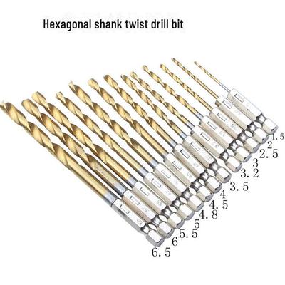 Titanium-Plated Hex Shank Drill Bit Set (13-Piece) for Electric or Pneumatic Screwdrivers, 6.35mm Shank