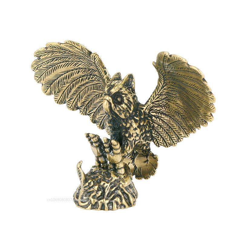 Vintage Solid Brass Owl Figurine Miniature Tea Pet Arts Crafts Desktop Small Ornament Animal Home Desk Decoration Accessories