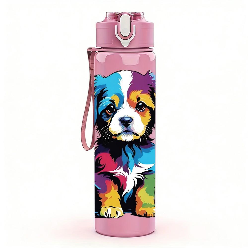 1PC Multicolor Splash Puppy Dog Cartoon Portrait 750ml Color Plastic Sports Water Bottle Leakproof Flip Straw Lid Suitable for Sports Office Home Use