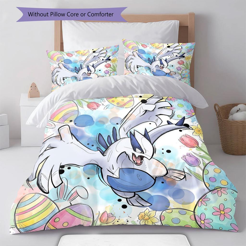 Velikonoční Pokemon Vzor Povlečení Sada Přikrývek Potah na Přikrývku Povlak na Polštář Domácí Dekorace Dárek k Narozeninám (1 * povlak na peřinu + 2 * povlak na polštář, bez jádra)