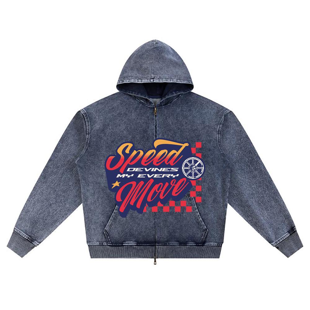 

DTG print Knitted Denim Zip-Up Hoodie Speed Devines My Every Move Car Typography Brother Print Zipper Hoodies XL темно-синий