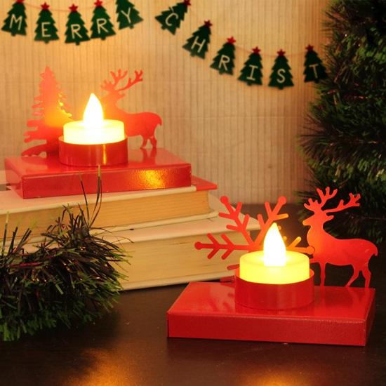 Pack of 2 Christmas Reindeer Tealight Candle Holder Stand for Table Decoration Indoor Outdoor Xmas Decor for Home Church Office Gift