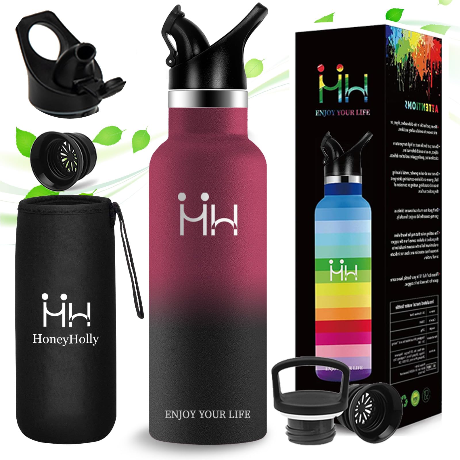 

YANGYAO Stainless Steel Water with Cloth Wide Vacuum Two Carbonated Drink Keeps Hot or Easy to Perfect for and Outdoor Red and Black Bottle, 1000ml,