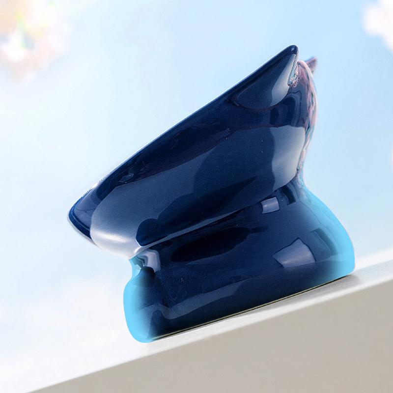 Ceramic Tall Footed Cats Bowls, Anti Overturning Oblique Mouth Neck Protection Cat Ear Shape Bowl Pet Articles, 1Pc