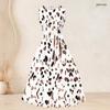 Women Plus Size Two Piece Set Printed Sleeveless Round Neck Tie Waist Flared Dress And Three Quarter Sleeve Cardigan