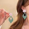 Silver Needle Vacation Resin Flower Polka Dot Rhombus Earrings - High-End Fashion Sweet Style.