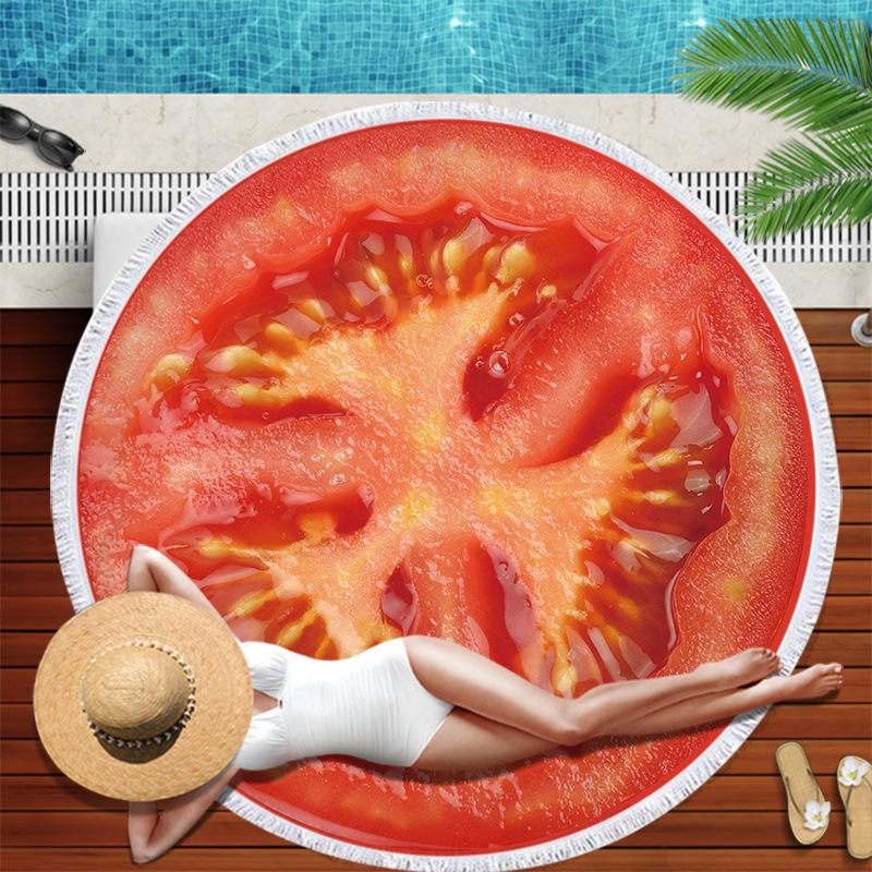 Watermelon Orange Microfiber Round Beach Towel Fruit Theme Shower Bath Towel Summer Swimming Circle Towels Yoga Mat With Tassel