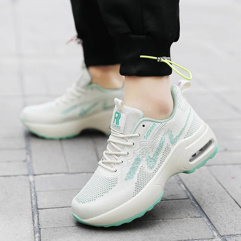Women Fashion Air Cushion Platform Sneakers  Breathable Mesh Lace Up Wedge Sport Shoes Comfort Travel Casual Shoes