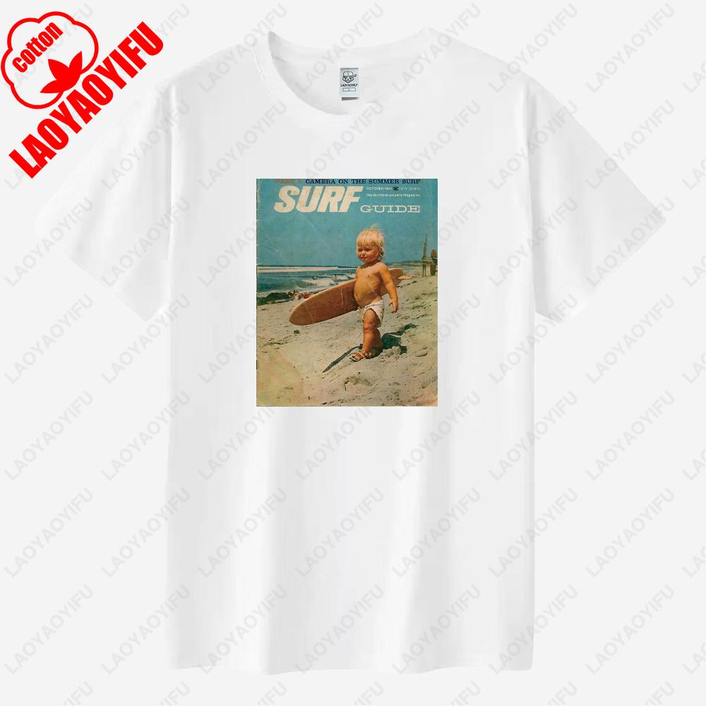 Junge Surfen Vintage Poster Grafik T-Shirts Sommer Unisex Urlaub Hohe Qualität Baumwolle T-Shirt Mode Lässig Lustig Kurzarm