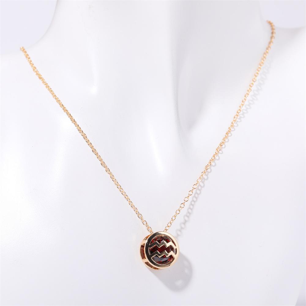 Twelve Zodiac Constellation Necklace - Double-sided Pendant Necklace with Zirconium Drop Pendant and Hollow Chain Around The Collarbone.