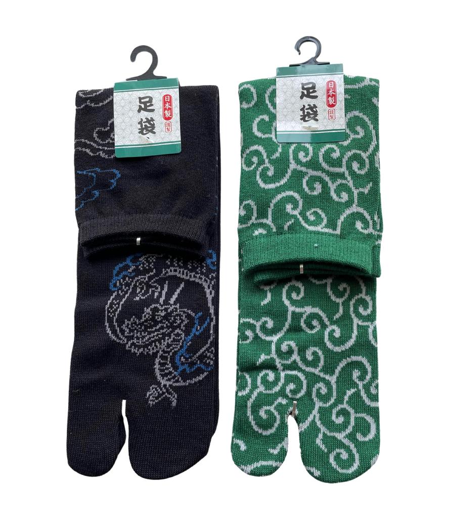 Tabi Japanese Made In Dragon and Arabesque Set of 2 Pairs Men's Socks, Pattern, Thin, Japan, Designs, (Colors Available)
