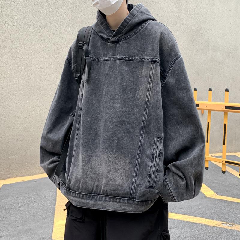 2023 Retro Washed Denim Hoodie Jacket - Unisex High Street Style
