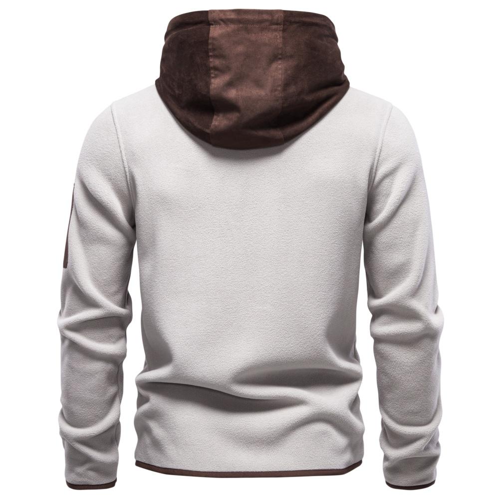 AIOPESON Men's Multi Pocket Hooded Fleece Jacket Full Zip Coat Suede Hood Zip Up Streetwear Autumn Winter Warm Outerwear
