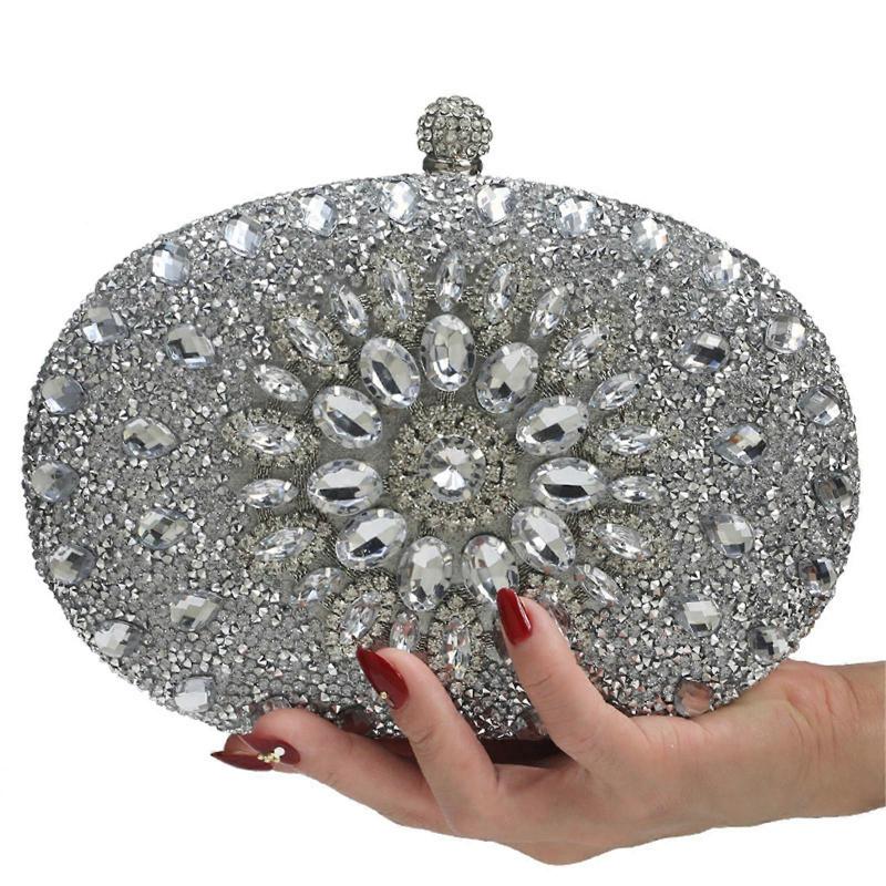 Women Evening Bag Bridal Clutch Party Prom Wedding Handbag Crossbody Shoulder Bags Detachable Chain Purse Silver