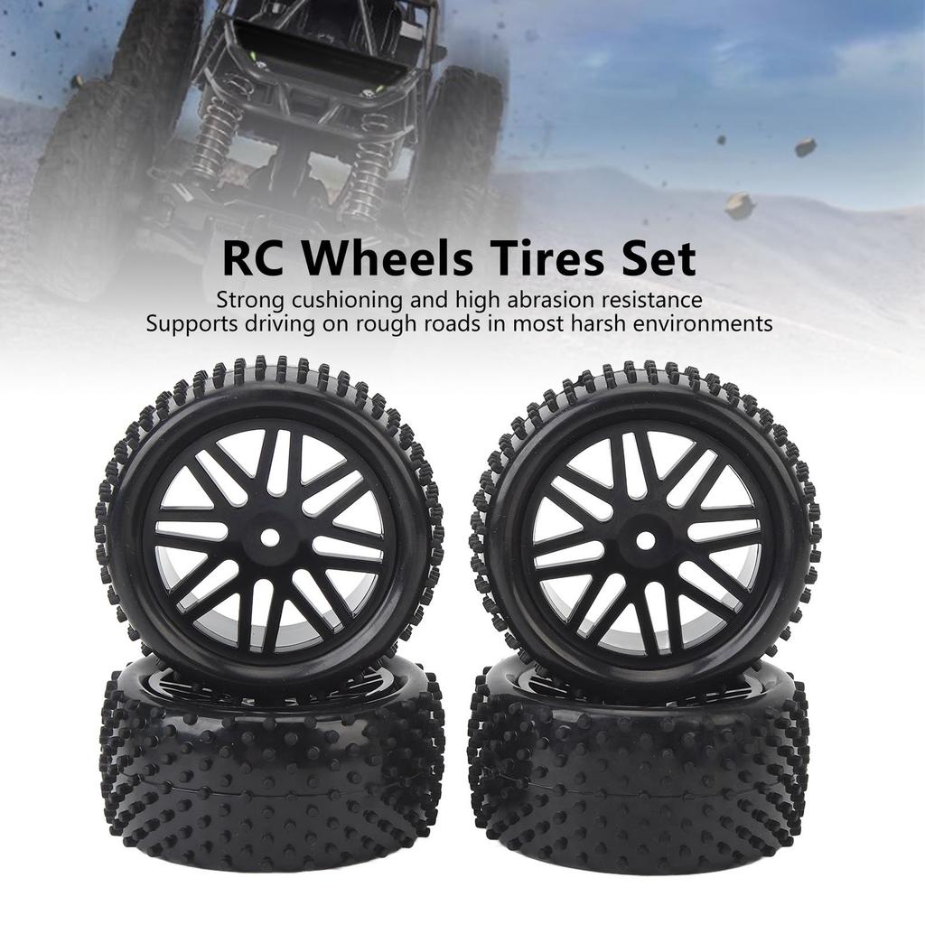 4PCS 1/10 RC Wheels Tires Set V Hole Hub 2 Front 2 Rear Realistic Excellent Grip Enhanced Performance RC Tyres