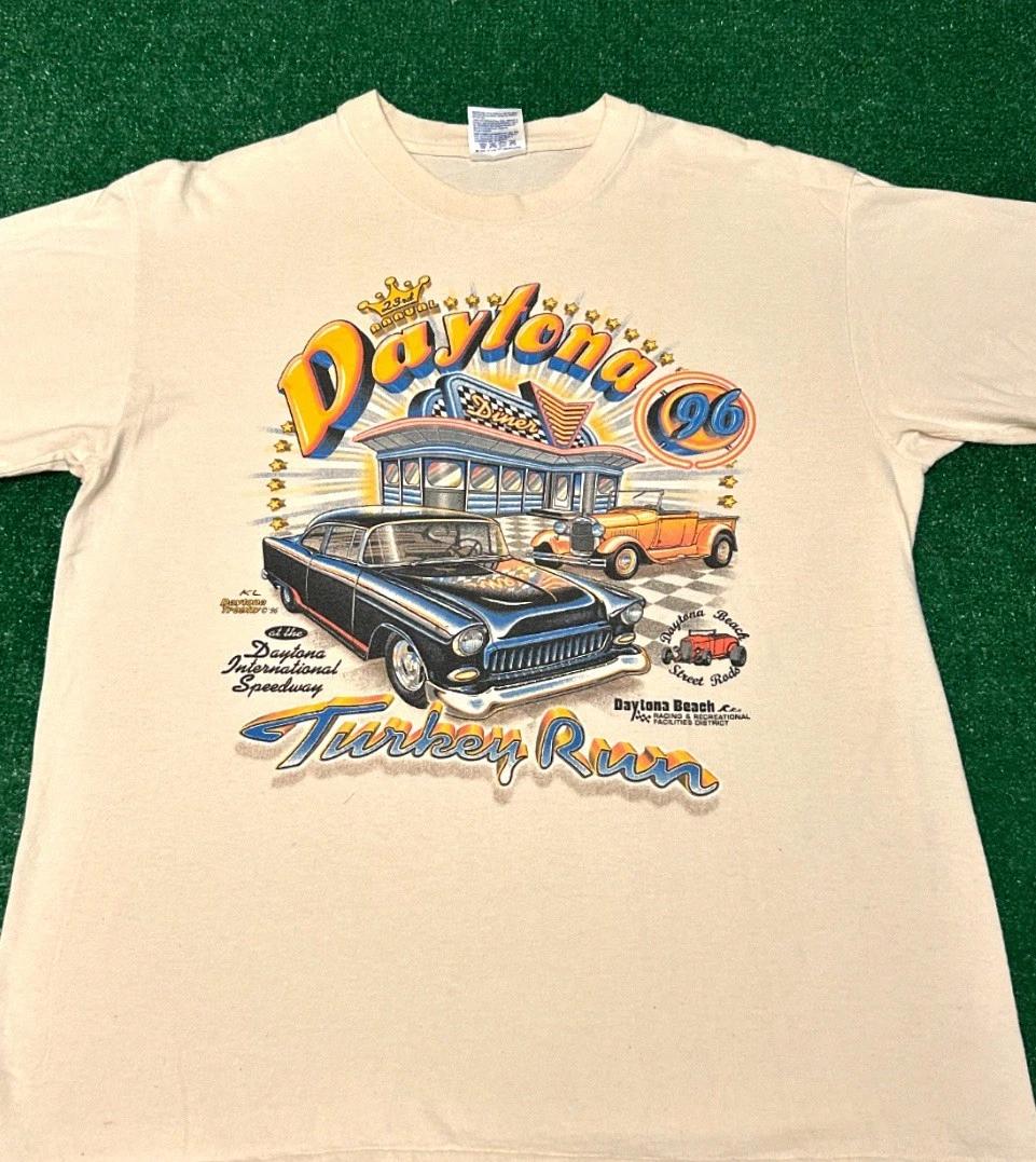 Vintage 90s Daytona Turkey Run 1996 Classic Car NASCAR Racing VTG Shirt Mens L M