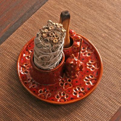 Yousheng Palo Santo Halter 4-in-1 Räuchergefäß Kerzenhalter Keramik Räucherhalter Aschefänger Tablett für Meditation Yoga-Raum Schlafzimmer