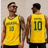 Sommer Mænd GUL BRASIL 10 Print Stribe Rund Hals Afslappet Tanktop Basketball Trøje Vest Kæreste Stil Sport Basketball Vest