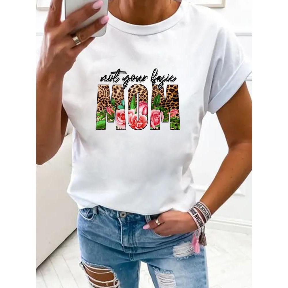 Women Flower Mom Mama 90s Trend Fashion Clothes Print T Shirt Clothing Summer Basic Top Short Sleeve Tee Graphic T-shirts