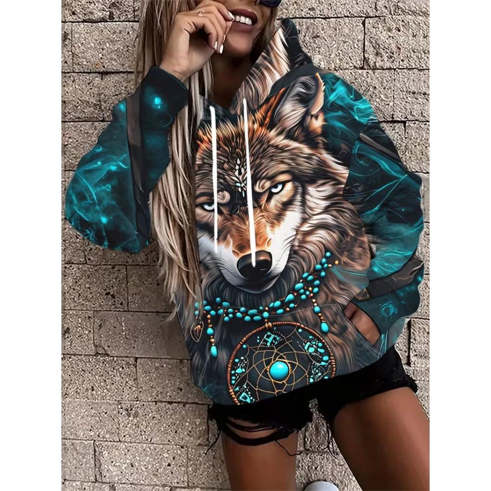 Autumn Winter Creative Colorful Animals 3D Digital Printed Women's Loose Fitting Pullover Hoodies Fashionable Long Sleeved Hoodies
