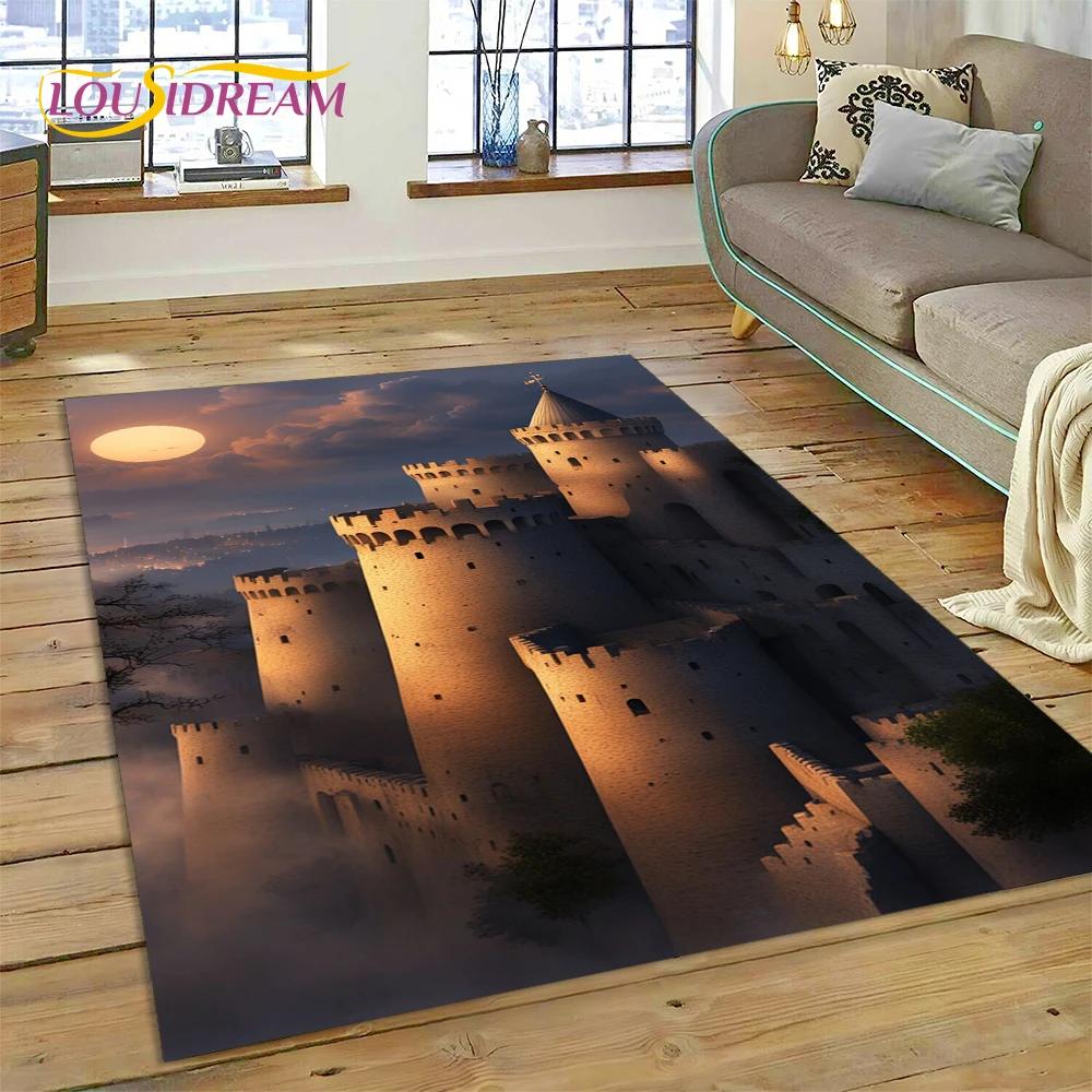 Rüya Masalı Şatosu Gizemli Gotik Çizgi Film Halı Halı Oturma Odası Yatak Odası Ev Kanepe için, Çocuk Alan Halısı Kaymaz Yer Paspası