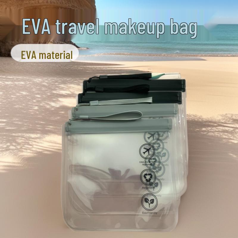 Portable Waterproof EVA Travel Makeup Bag with Transparent Design and Lanyard for Easy Storage