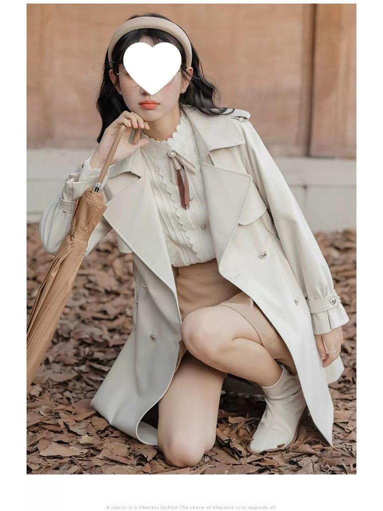2025 Autumn Women's Petite French Trench Coat - British Style, Korean Version, Loose Fit