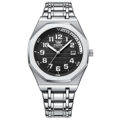 OPK Men's Square Watch, Waterproof, Luminous, Date Display, Stainless Steel Band, Popular, Stylish, Casual, Lightweight, Comfortable, Fashionable,