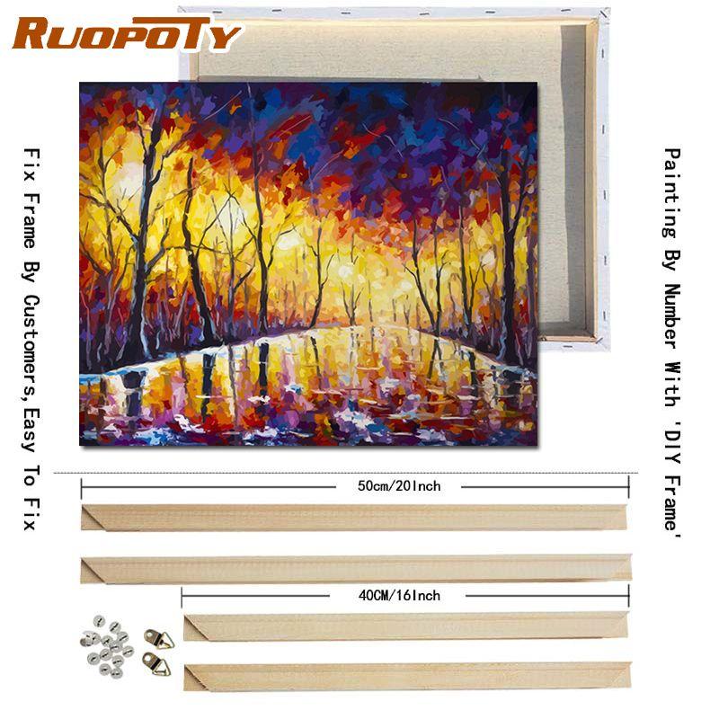 RUOPOTY Abstrakt by DIY-maleri etter tall Landsacpe-bilde Lerretsmaling Håndmalt for hjemmeinnredning 40x50 cm med gjør-det-selv-ramme