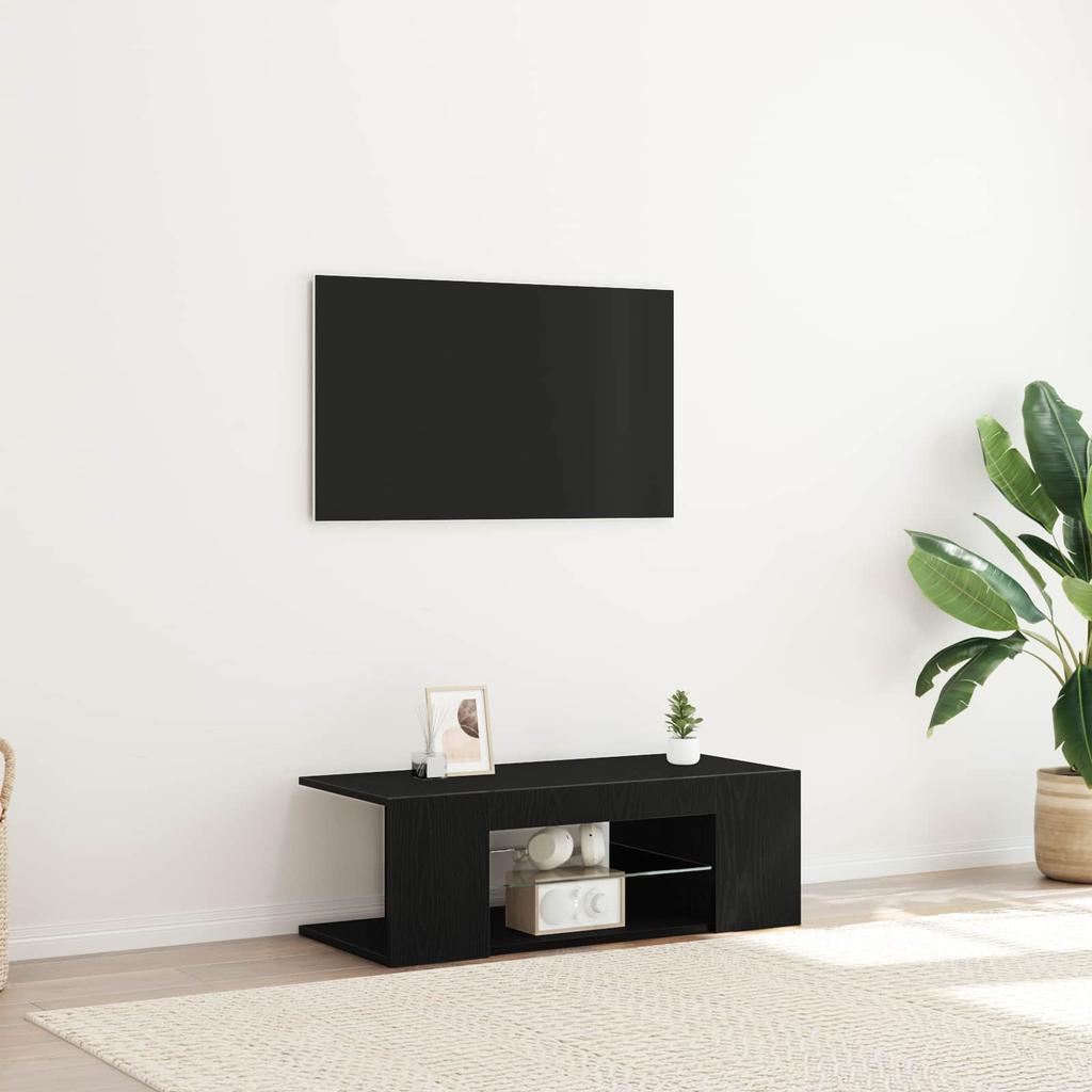 TV Cabinet Black Oak Effect 90 x 39 x 30 cm Particleboard