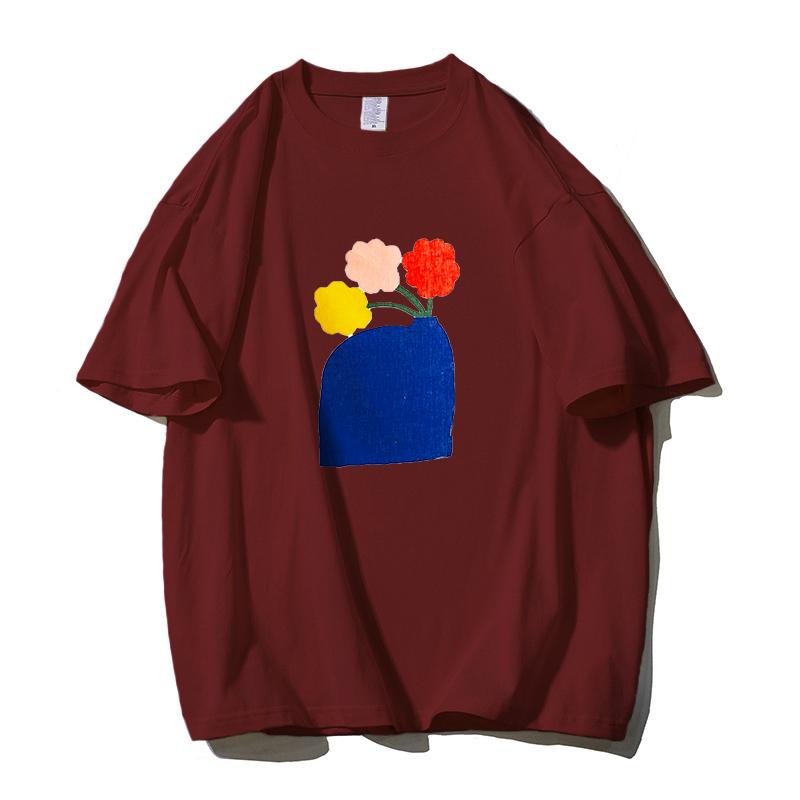 

Shellsuning Harajuku графические футболки женские летние повседневные футболки с короткими рукавами с художественным принтом женские модные уличные топы из 100% хлопка 3XL вино красного