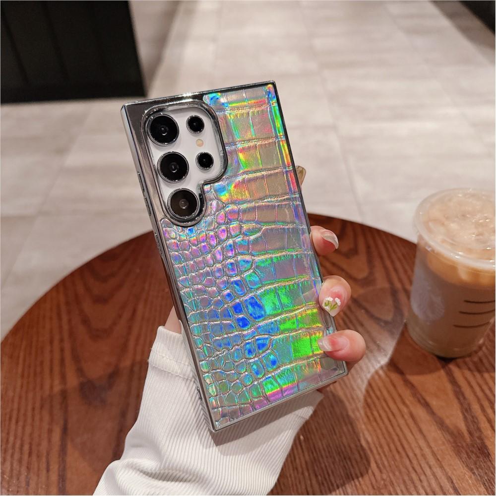 

Luxury Gradient Crocodile Pattern Leather Laser Case For Samsung Galaxy S25 S24 S23 Ultra Plus Aurora Color Plating Hard Cover For S24