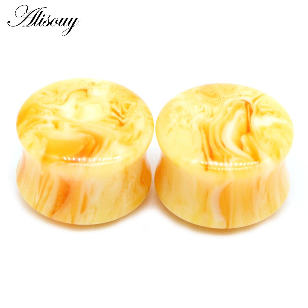 Alisouy 2PCS Einzigartige Harz Frauen Männer Ohr Stecker Flesh Tunnel Runde Sattel Ohr Keil Gauge Expander Piercing Körper Schmuck