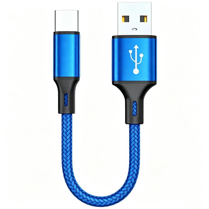 USB A to Type C Short Data Cable 0.25M 3A Fast Charging Nylon Braided Cord for Home Office Phone Charging