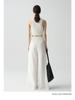 Sea of Dimples High-Waisted Linen Trousers: Breathable White Wide-Leg, Floor-Length, Early Autumn Casual Pants.