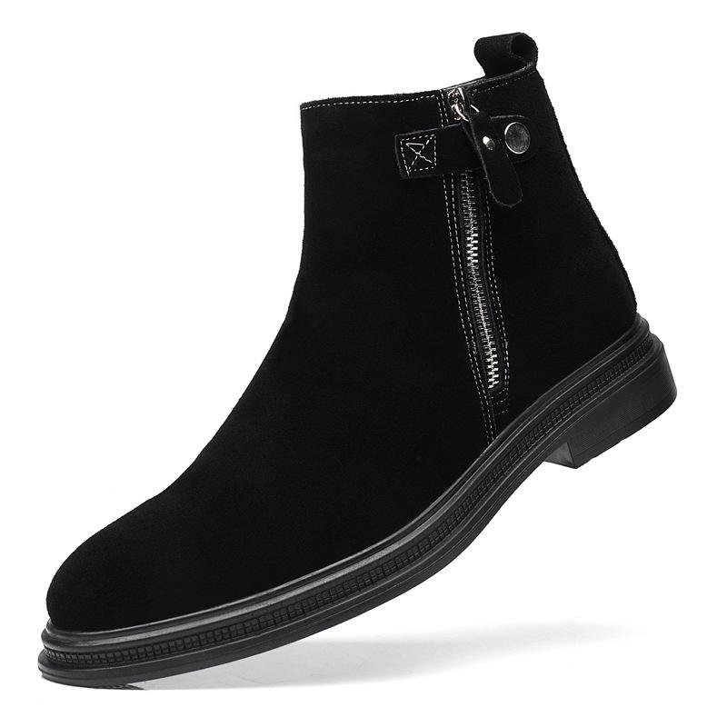 Herren Chelsea Boots aus echtem Leder im britischen Stil, Wildleder Herrenschuhe, Herbst und Winter neu, Rindsleder, fließendes Fleecefutter, kurze Stiefel, Martin Boots
