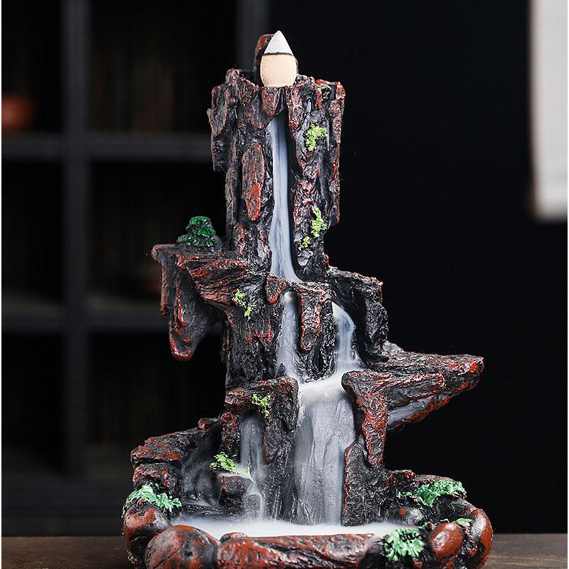 Resin Crafts Backflow Aromatherapy Furnace Creative Resin Alpine Flowing Water Backflow Incense Burner Home Relief Decoration