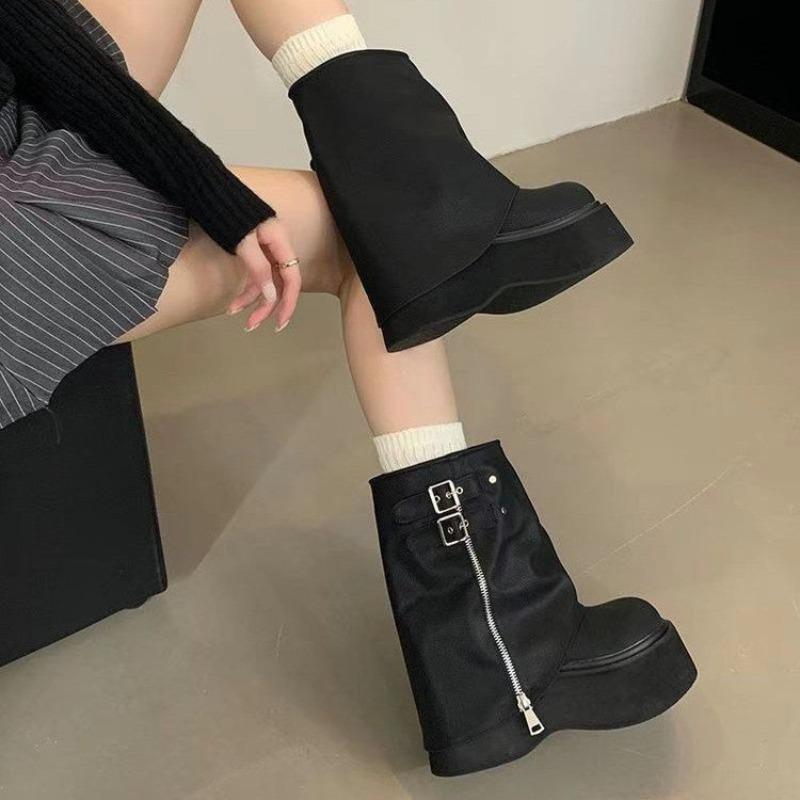 Muffin Bottom Small Pants Boots Heightened Platform Locomotive Short Boots Autumn New Retro Boots Martin Boots