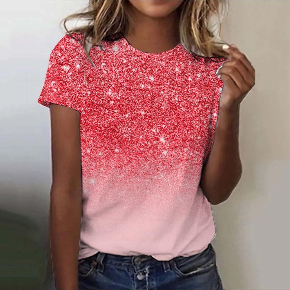 New Women's Street Trendy T-shirt Dreamy Star 3D Printed Short Sleeve Versatile Daily Casual Loose Round Neck Top Women's Wear