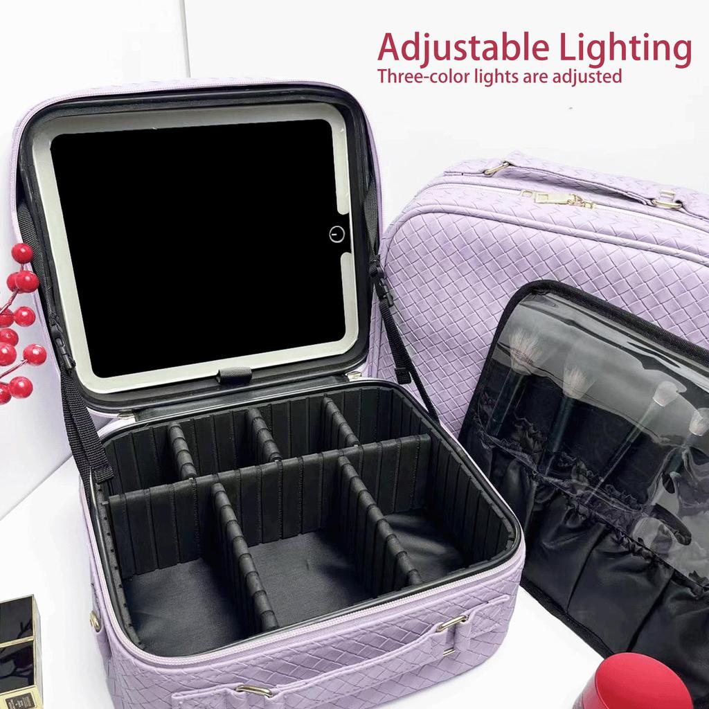 New 2025 LED Mirror Makeup Bag: Large-Capacity, Portable, Hanging Suitcase Storage for Women