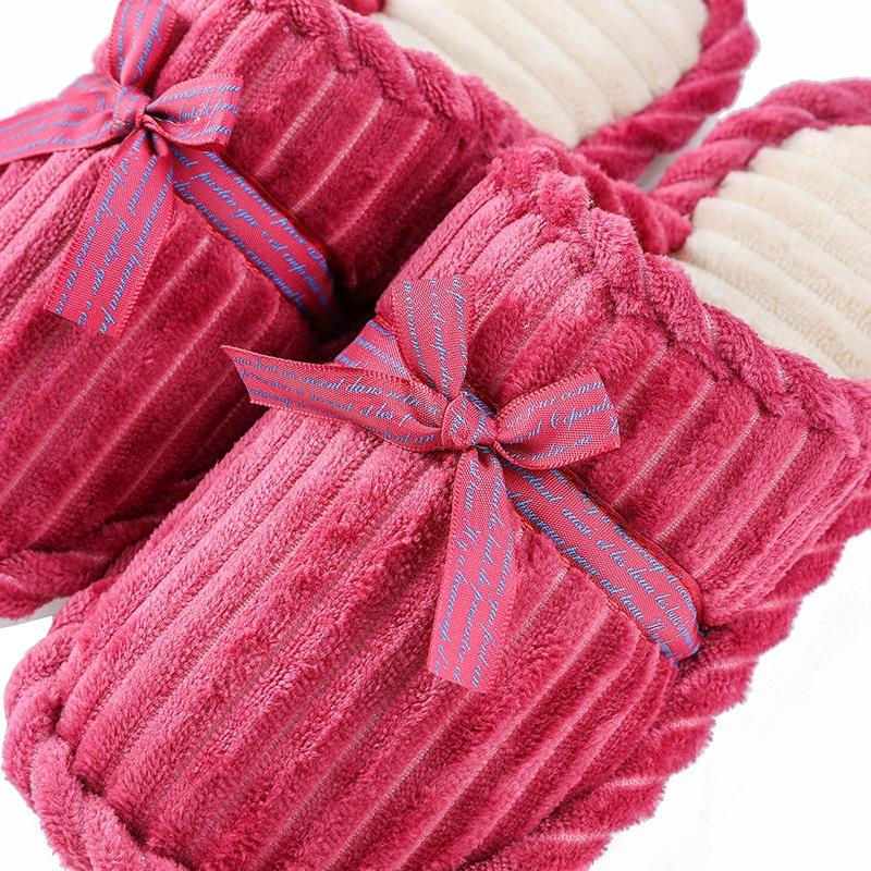 Bow cotton slippers women and men winter couples home non-slip fluffy warm floor mop corduroy slippers